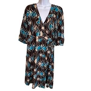 Bisou Bisou Womens Wrap Dress Sz 14 Multicolor Printed 1/2 Sleeve